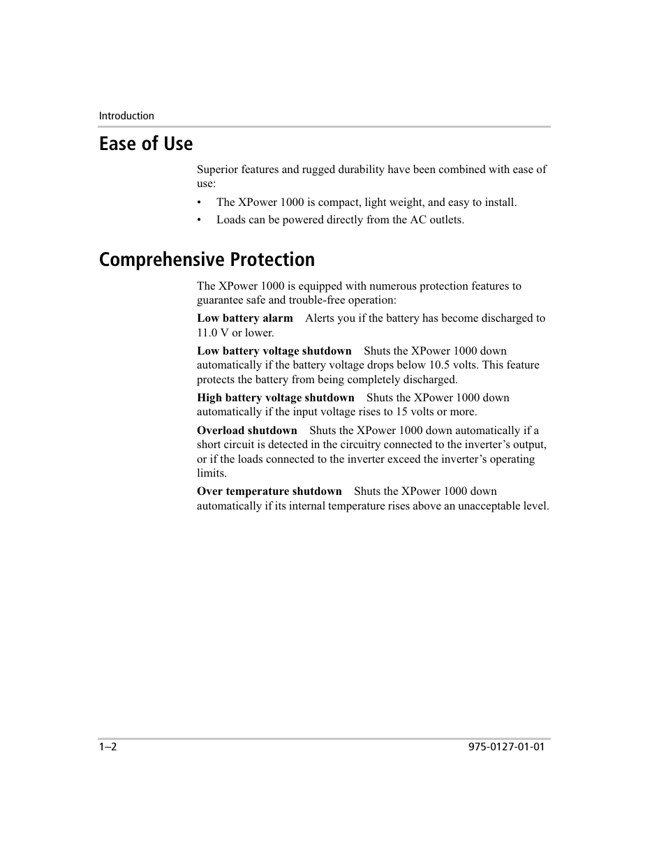 Protection features, Ease of use, Comprehensive protection | Xantrex Technology 1000 User Manual | Page 15 / 66
