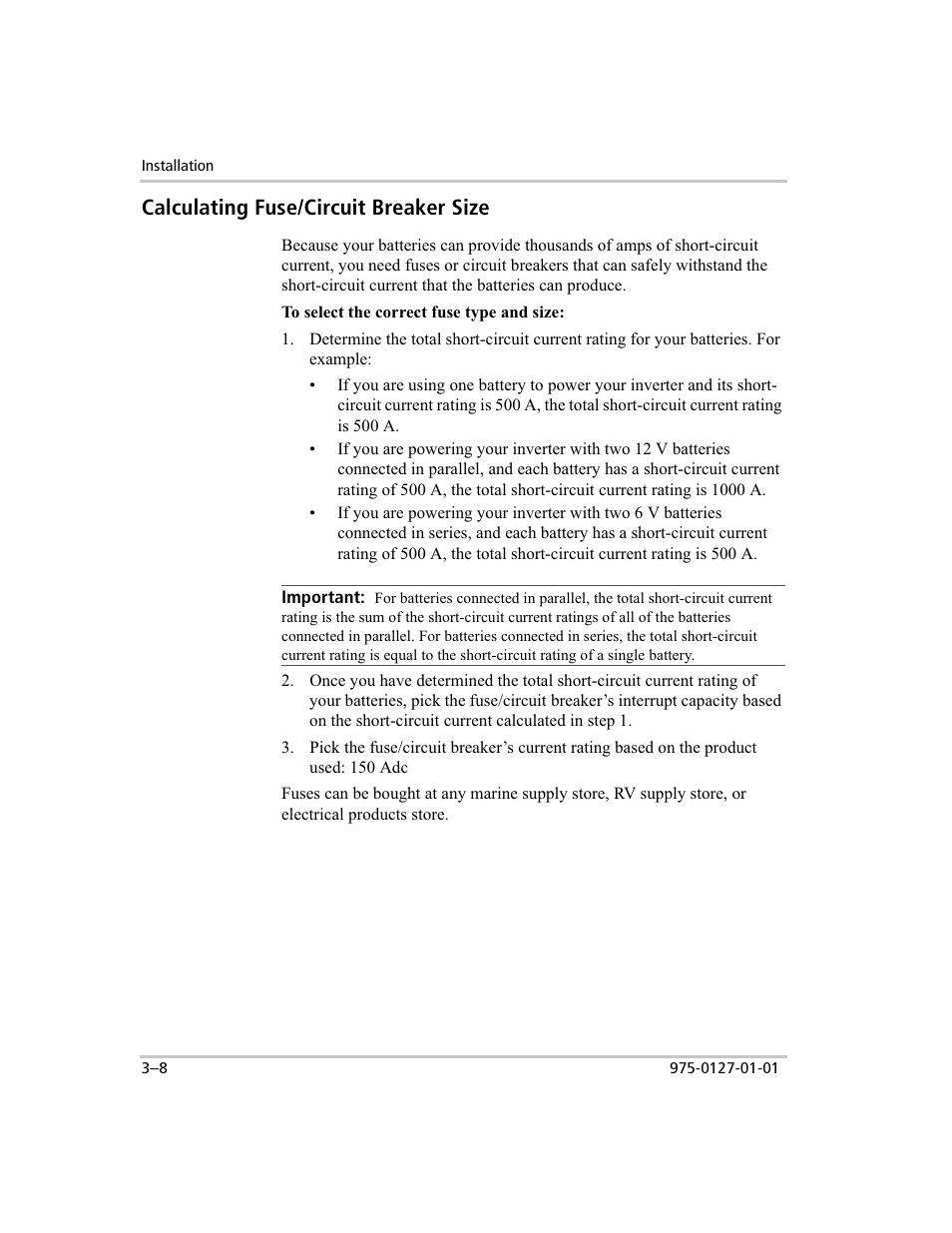 Calculating fuse / circuit breaker size, Calculating fuse/circuit breaker size | Xantrex Technology 1000 User Manual | Page 27 / 66