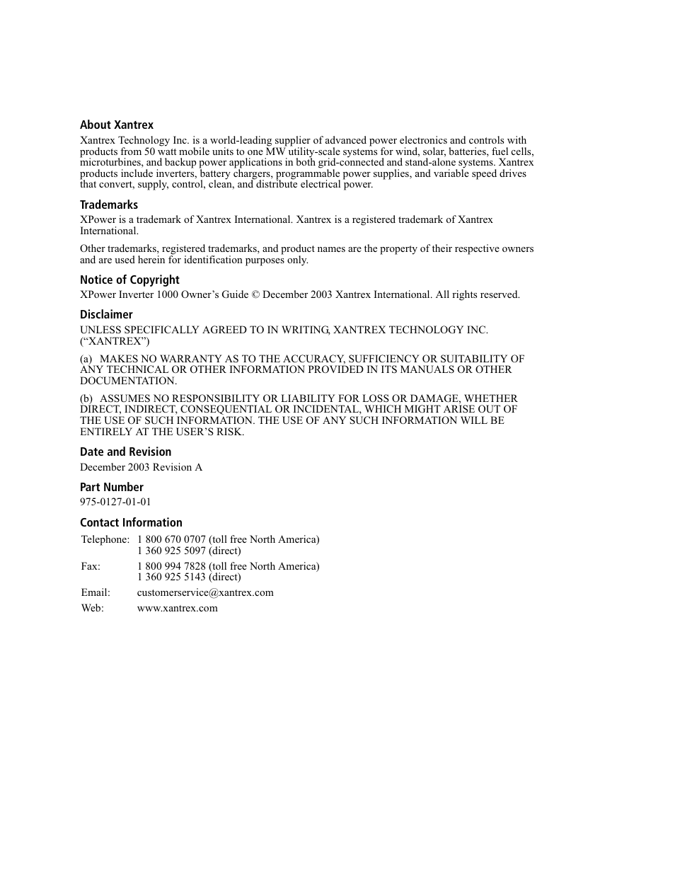 Xantrex Technology 1000 User Manual | Page 3 / 66