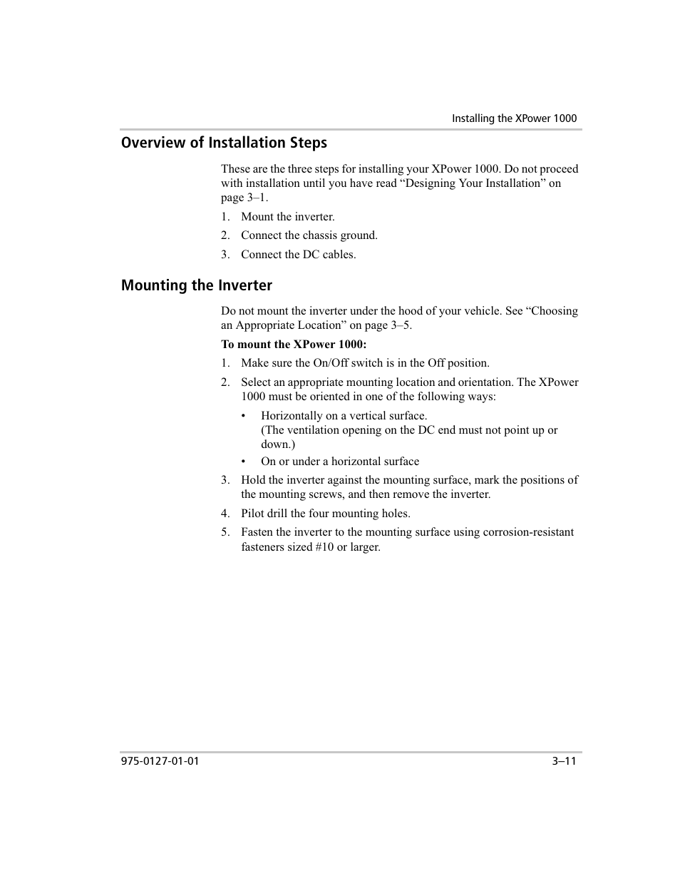 Mounting the inverter, Overview of installation steps | Xantrex Technology 1000 User Manual | Page 30 / 66