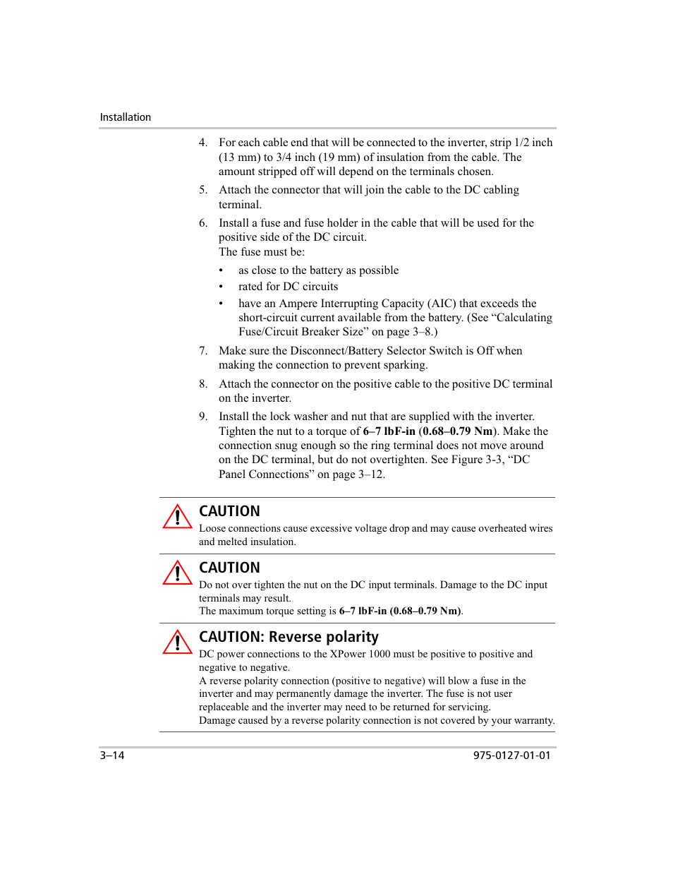 Caution, Caution: reverse polarity | Xantrex Technology 1000 User Manual | Page 33 / 66