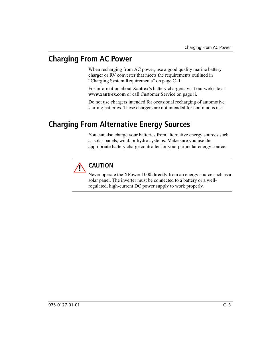 Charging from ac power, Charging from alternative energy sources | Xantrex Technology 1000 User Manual | Page 58 / 66