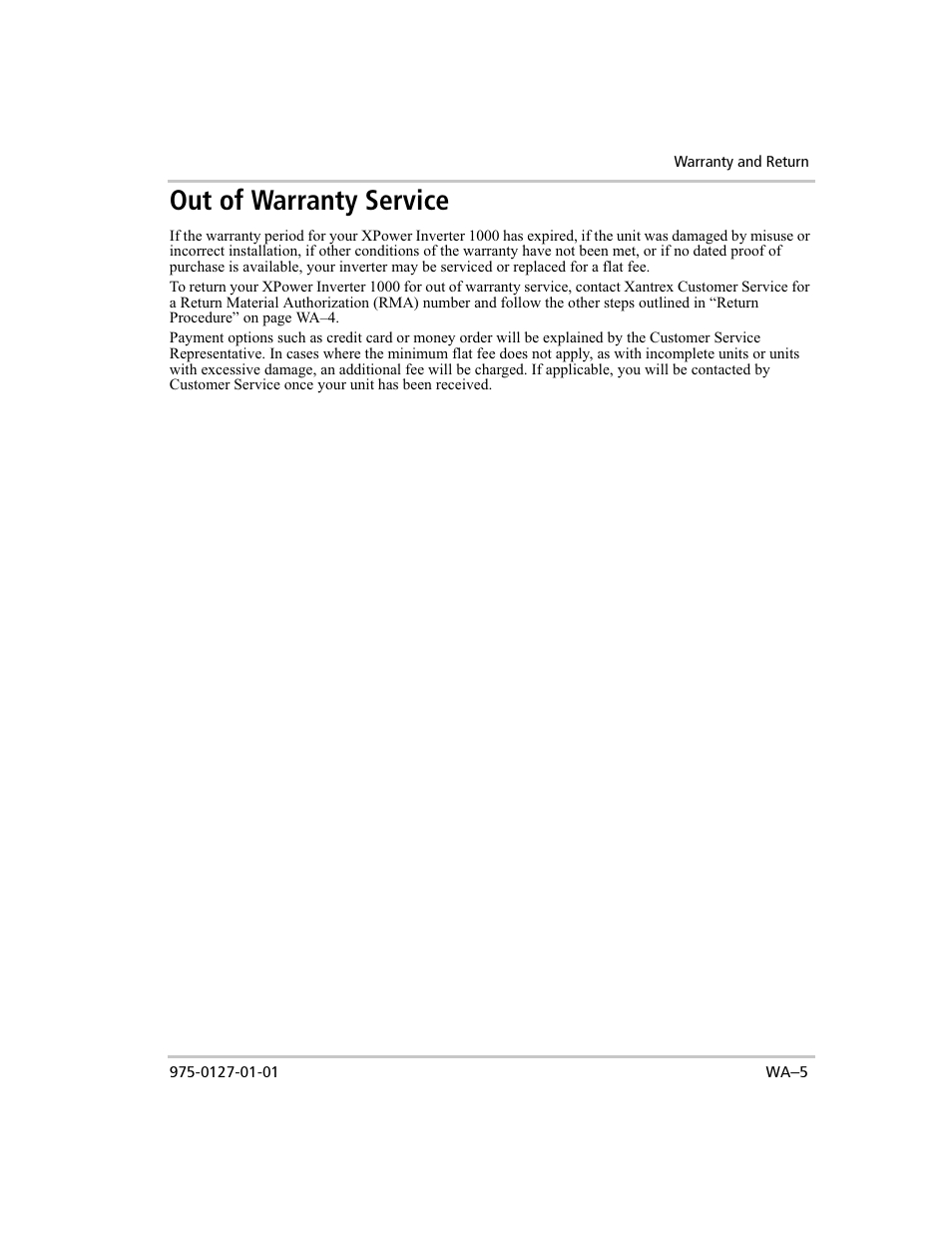 Out of warranty service | Xantrex Technology 1000 User Manual | Page 64 / 66