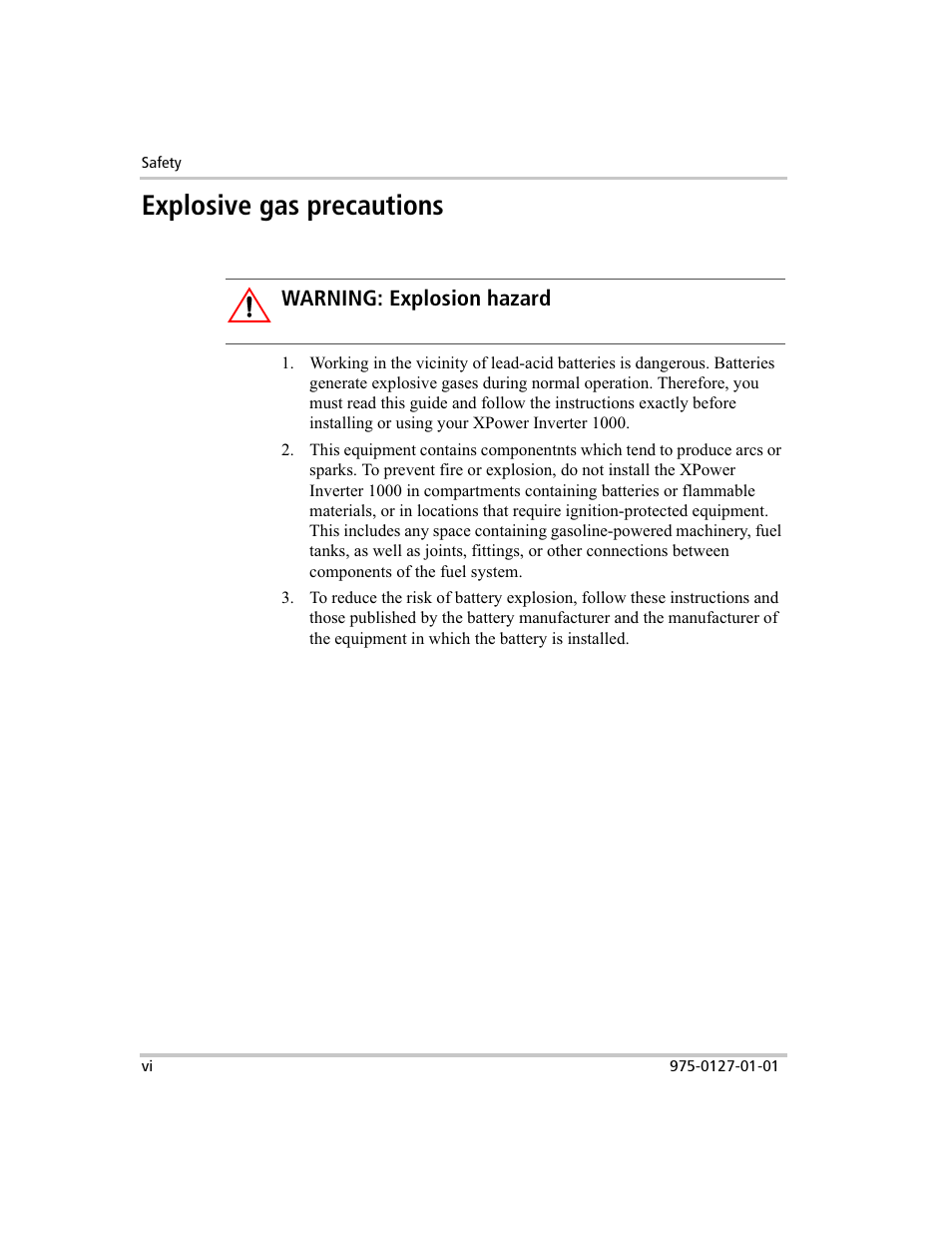 Explosive gas precautions | Xantrex Technology 1000 User Manual | Page 7 / 66