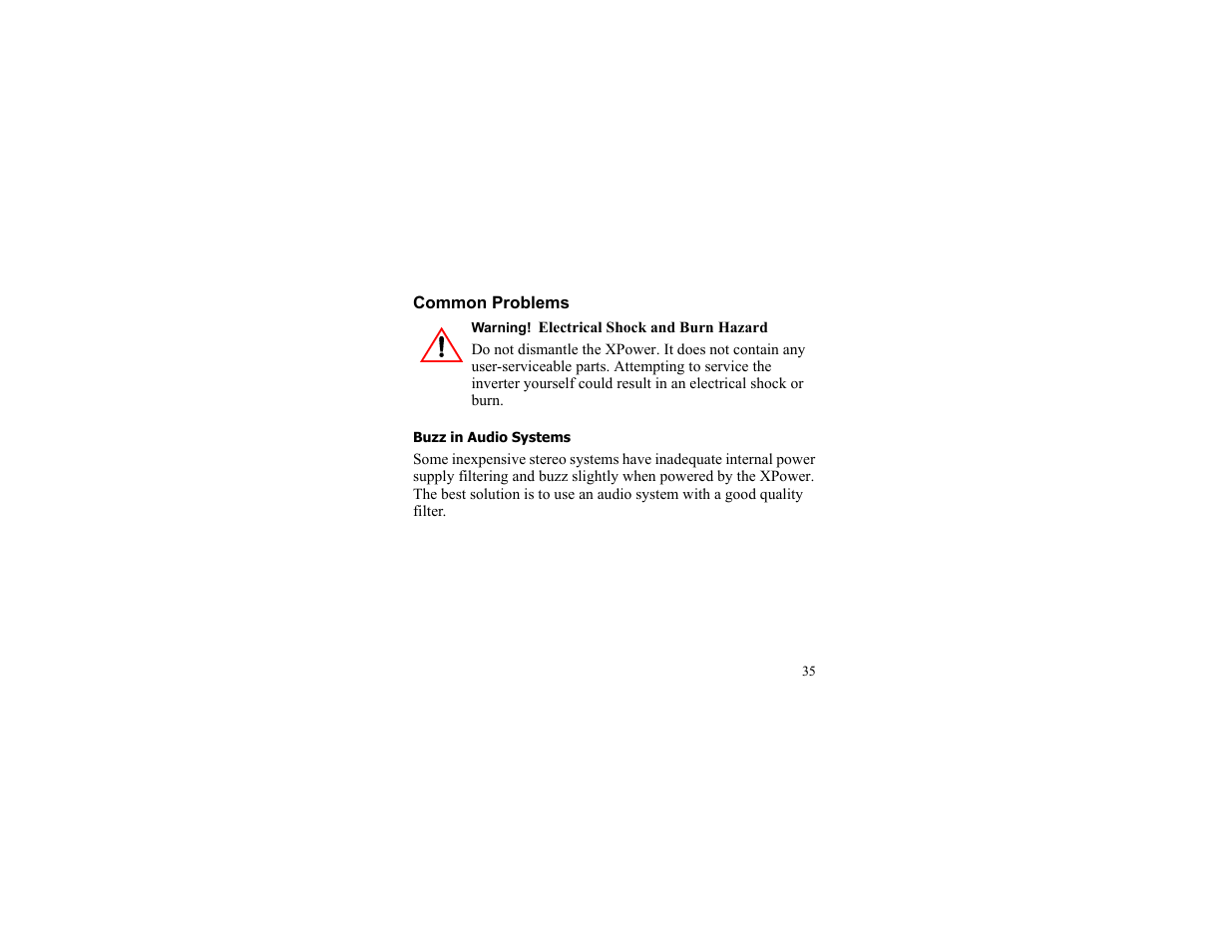 Common problems, Buzz in audio systems | Xantrex Technology 175 PLUS User Manual | Page 36 / 52