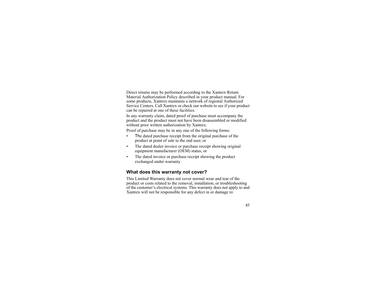 What does this warranty not cover | Xantrex Technology 175 PLUS User Manual | Page 46 / 52