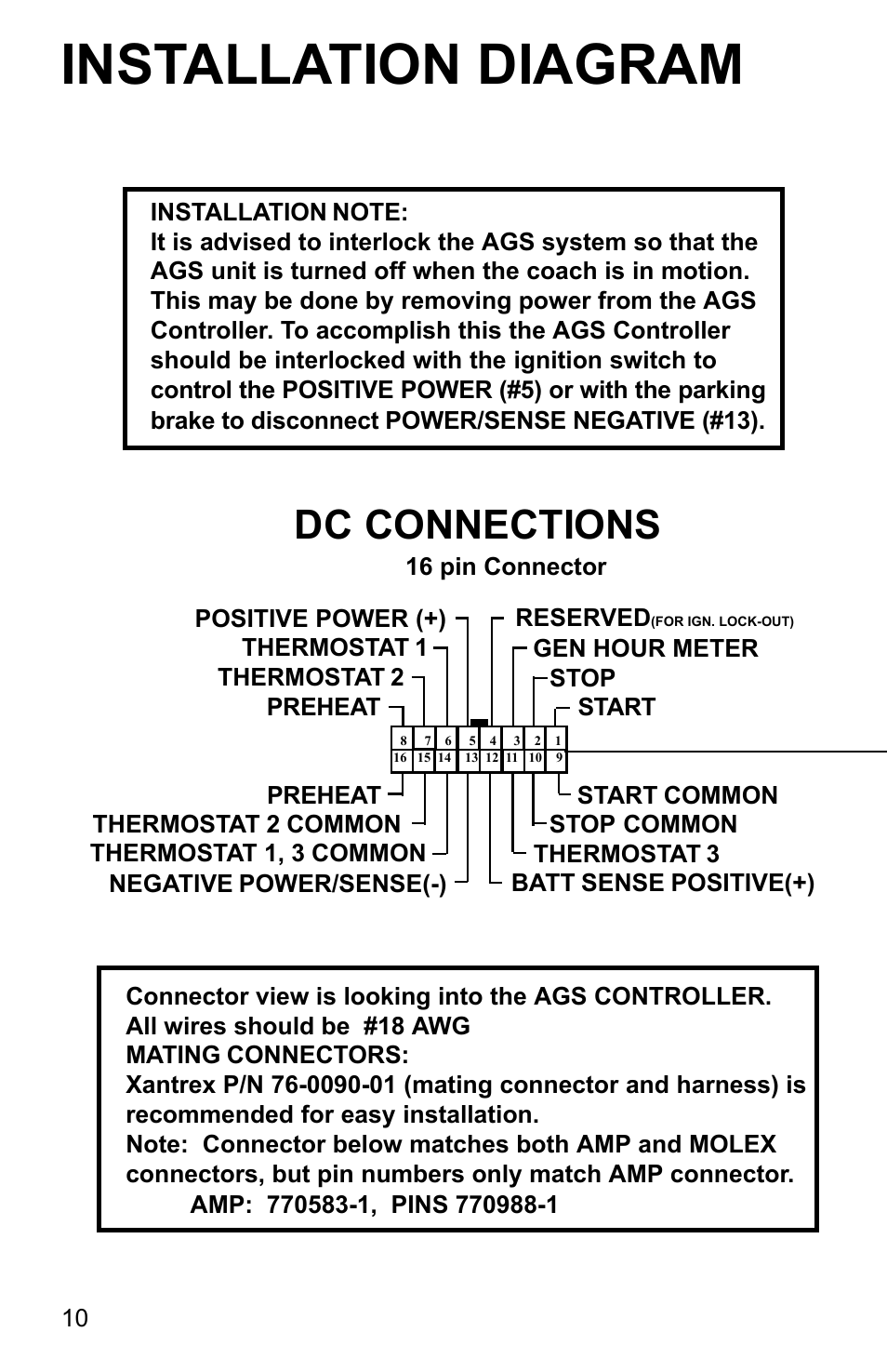 Installation diagram, Dc connections | Xantrex Technology AGS User Manual | Page 10 / 20