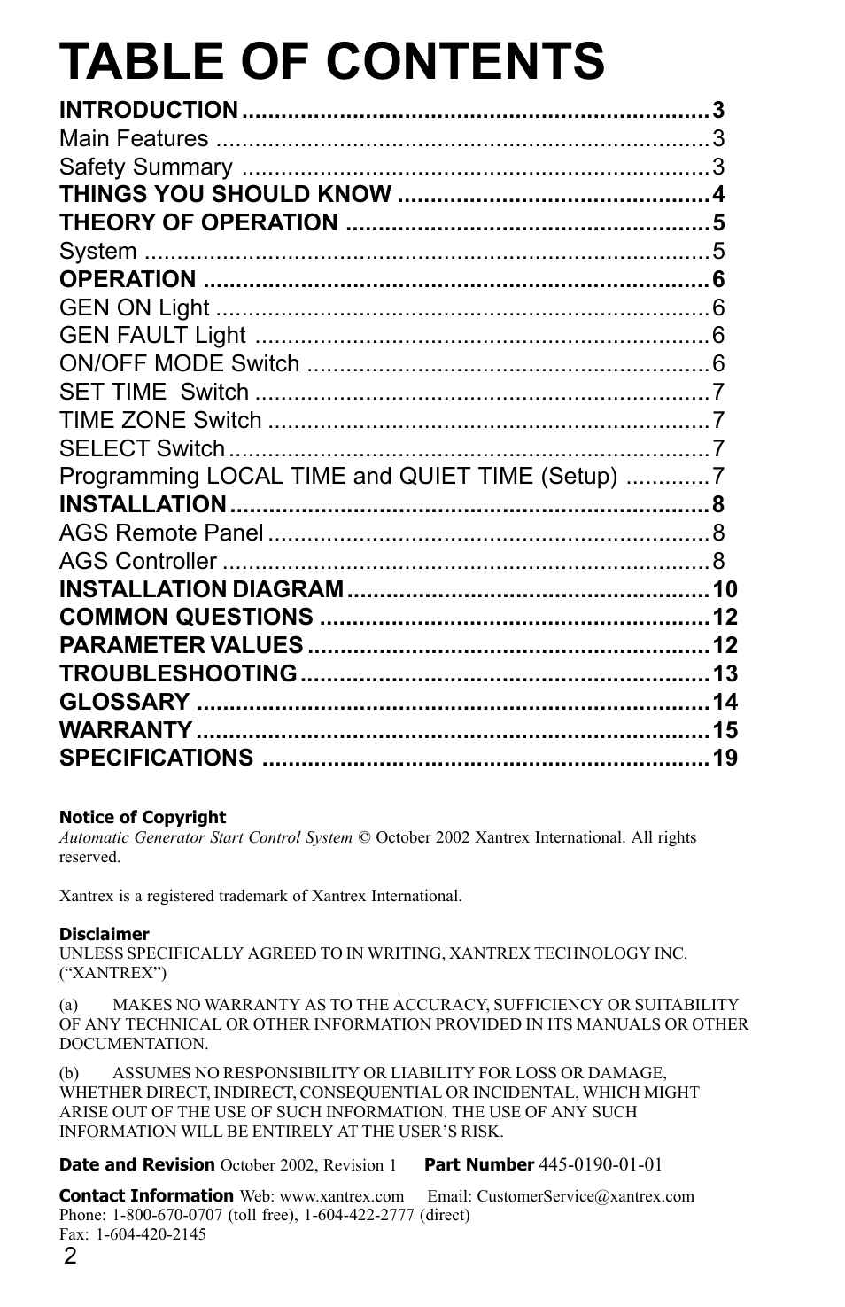 Xantrex Technology AGS User Manual | Page 2 / 20