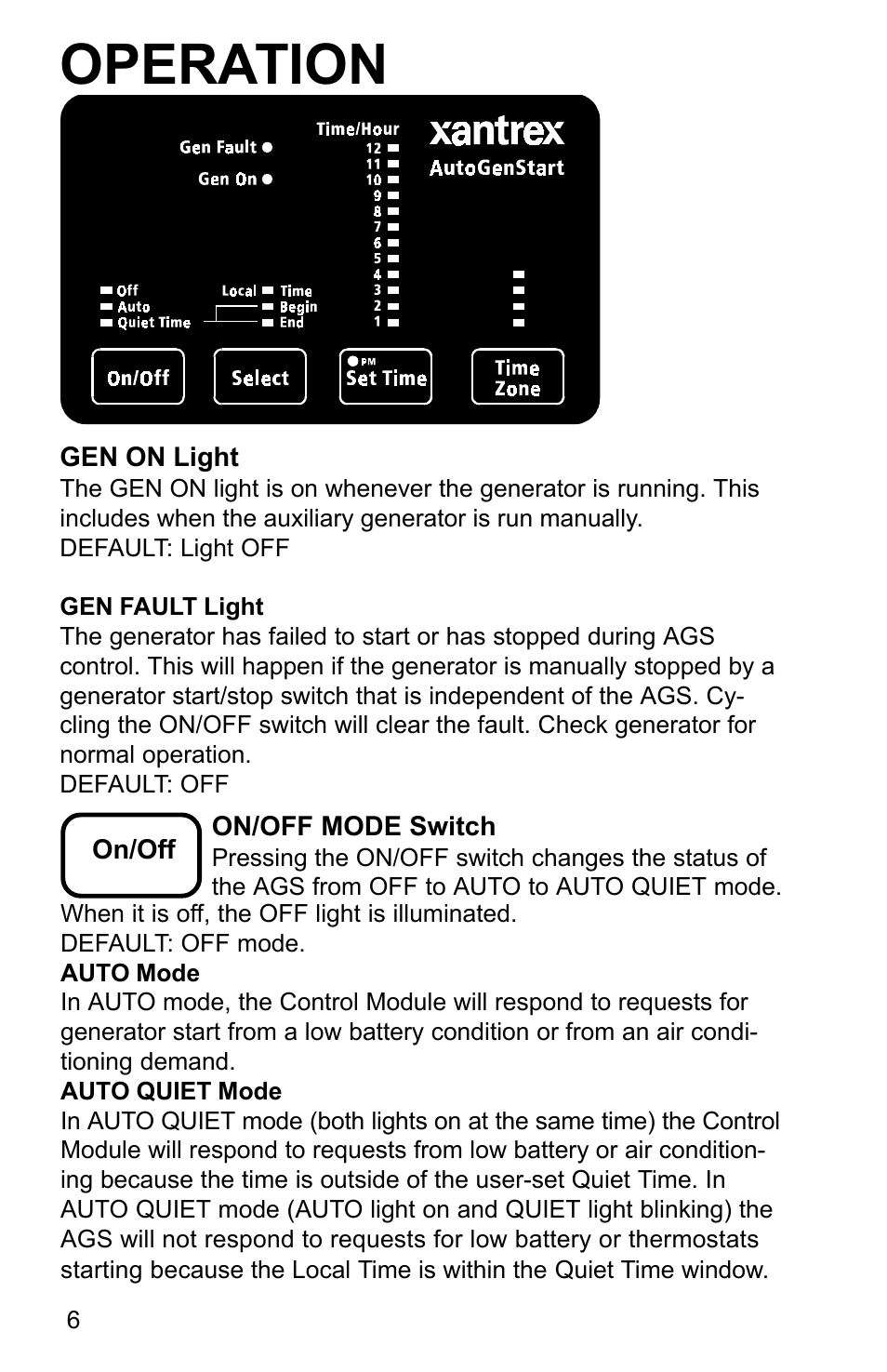 Operation | Xantrex Technology AGS User Manual | Page 6 / 20