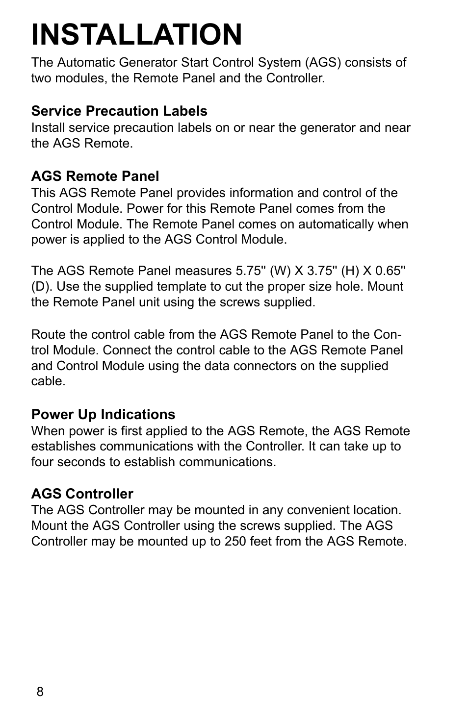 Installation | Xantrex Technology AGS User Manual | Page 8 / 20