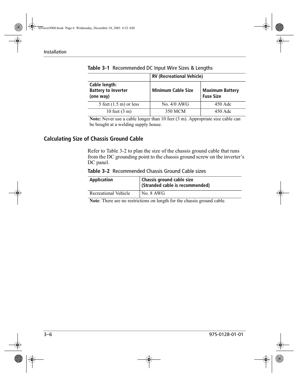 Calculating size of chassis ground cable, Calculating size of chassis ground cable –6 | Xantrex Technology 3000 User Manual | Page 24 / 64