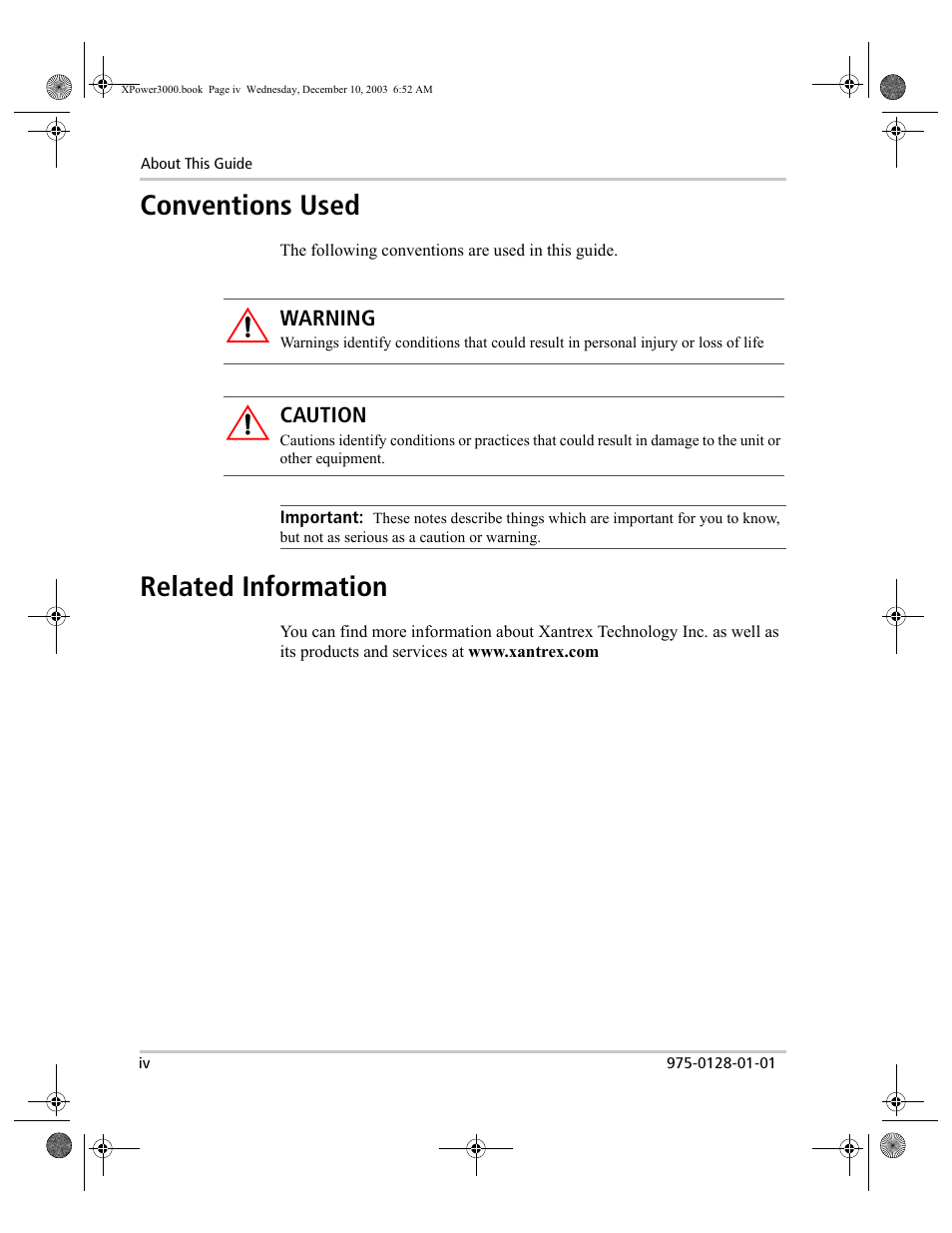 Conventions used, Related information | Xantrex Technology 3000 User Manual | Page 4 / 64