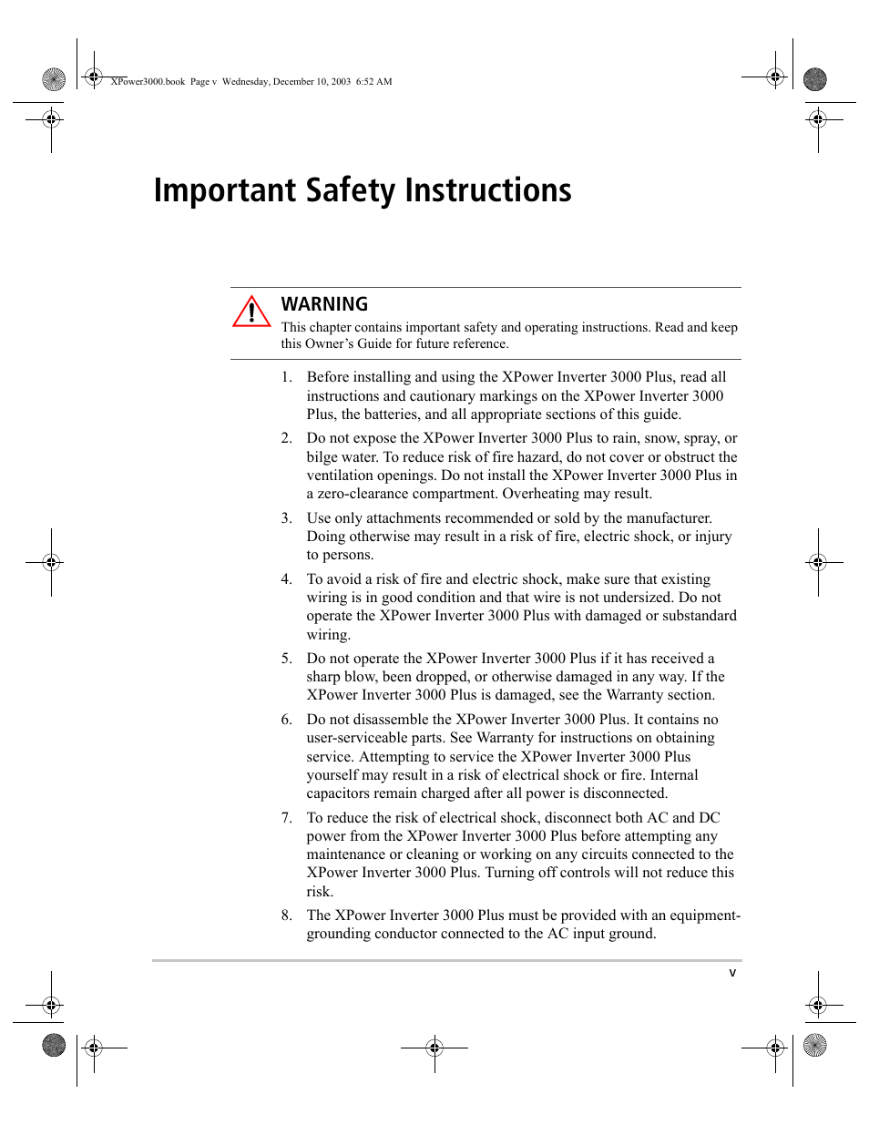 Important safety instructions | Xantrex Technology 3000 User Manual | Page 5 / 64