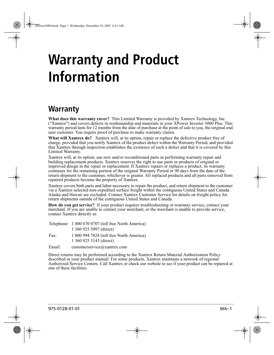 What does this warranty cover, What will xantrex do, How do you get service | Warranty and product information, Warranty | Xantrex Technology 3000 User Manual | Page 59 / 64