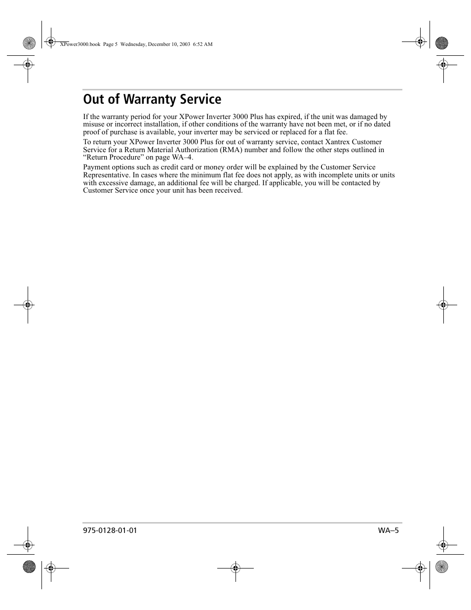 Out of warranty service | Xantrex Technology 3000 User Manual | Page 63 / 64