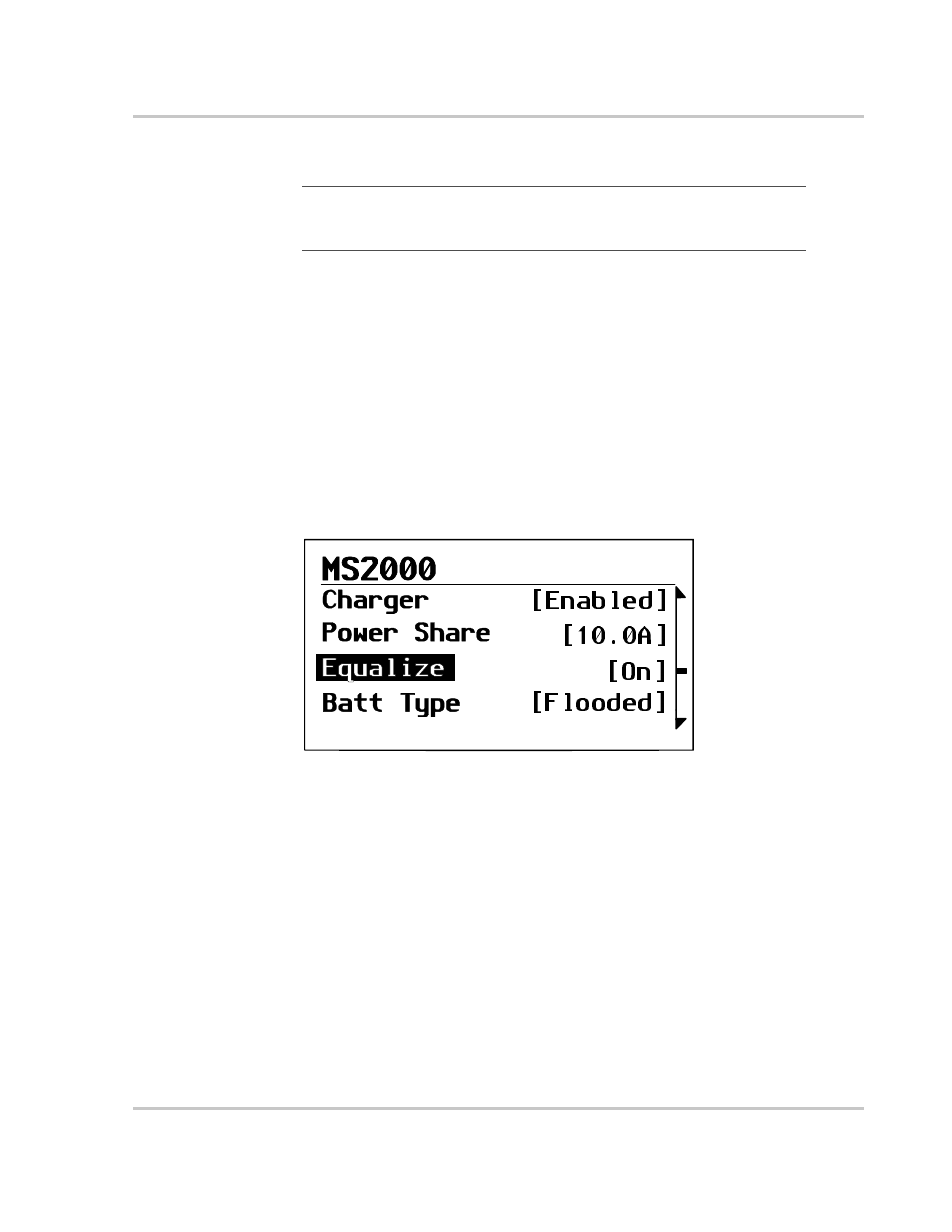 Equalizing batteries, Equalizing batteries –19, Figure 2-12 equalize on –19 | Enabled] [10.0a] [on] [flooded | Xantrex Technology MS2000 User Manual | Page 49 / 126