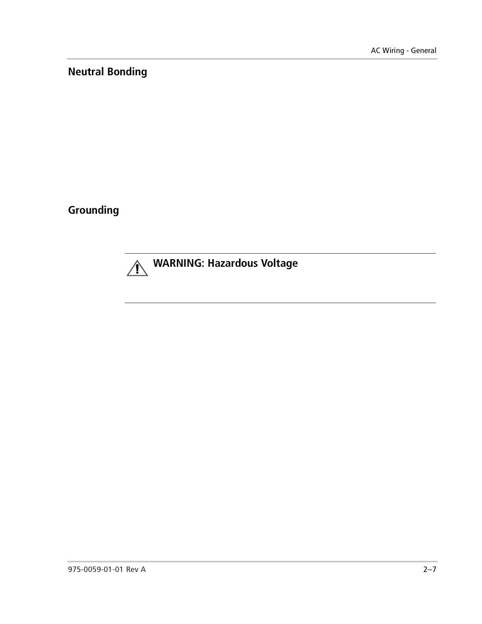 Neutral bonding, Grounding, Warning : hazardous voltage | Neutral bonding –7 grounding –7, Warning: hazardous voltage | Xantrex Technology power Inverter Stacking User Manual | Page 25 / 50