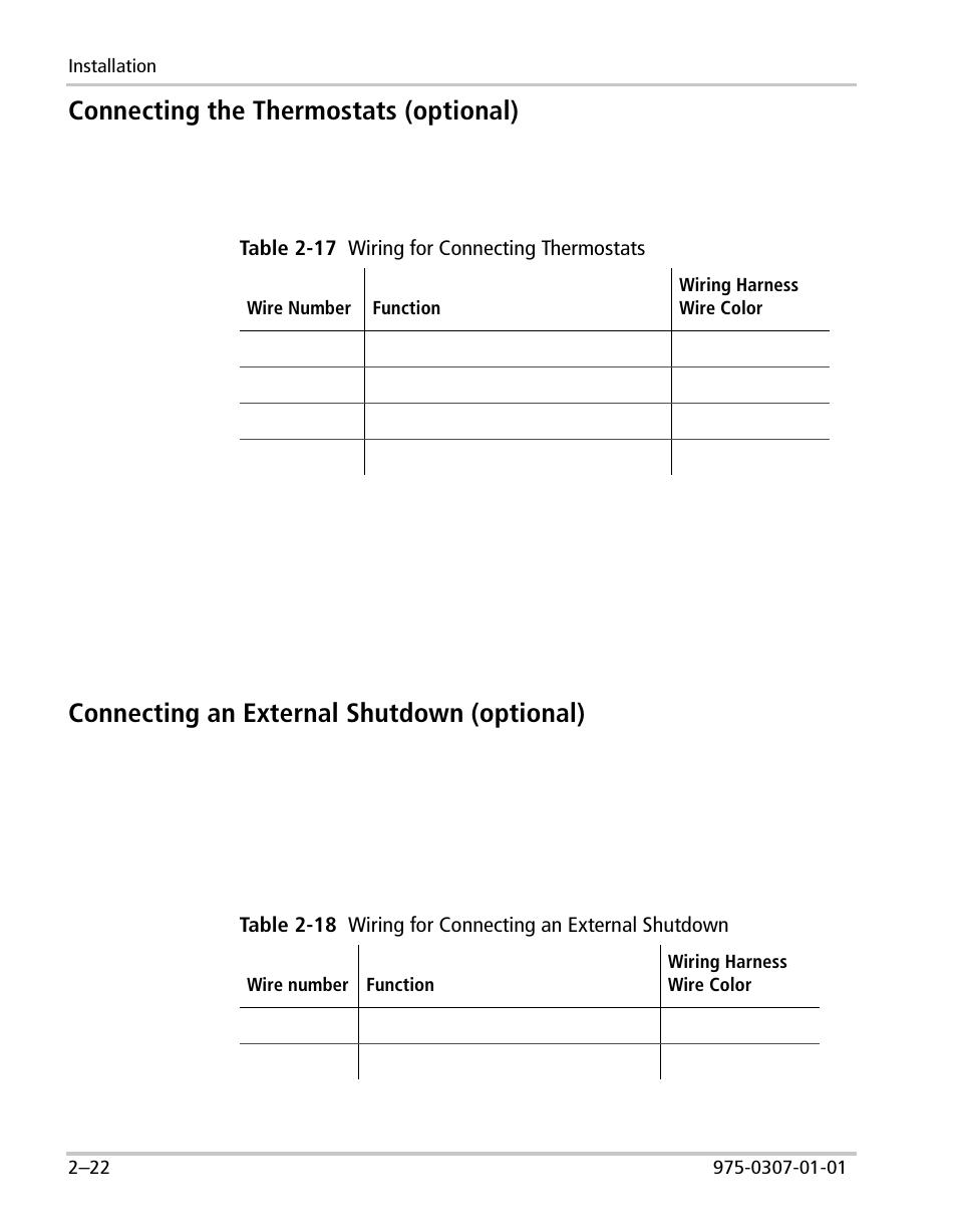 Connecting the thermostats (optional), Connecting an external shutdown (optional) | Xantrex Technology XW User Manual | Page 44 / 124