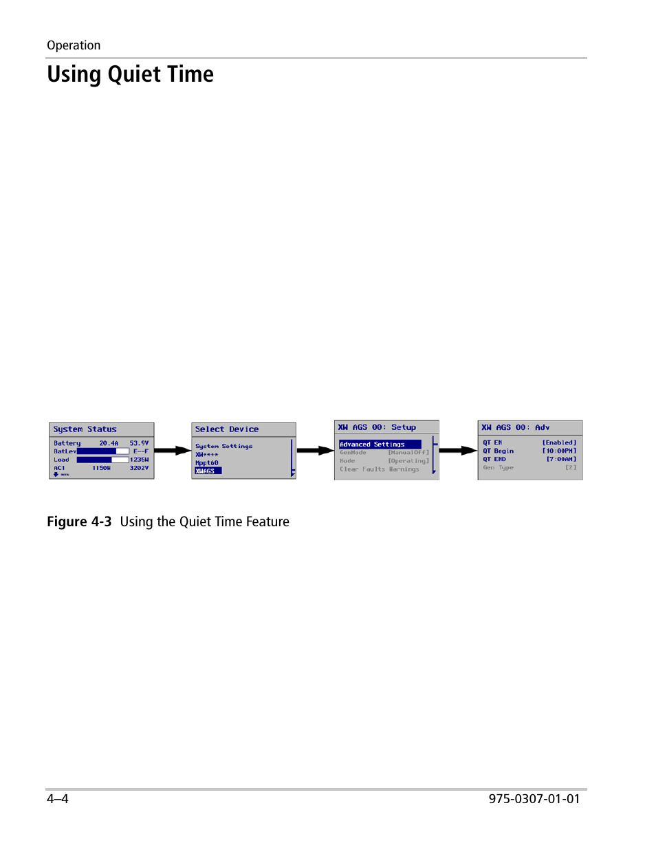 Using quiet time | Xantrex Technology XW User Manual | Page 88 / 124