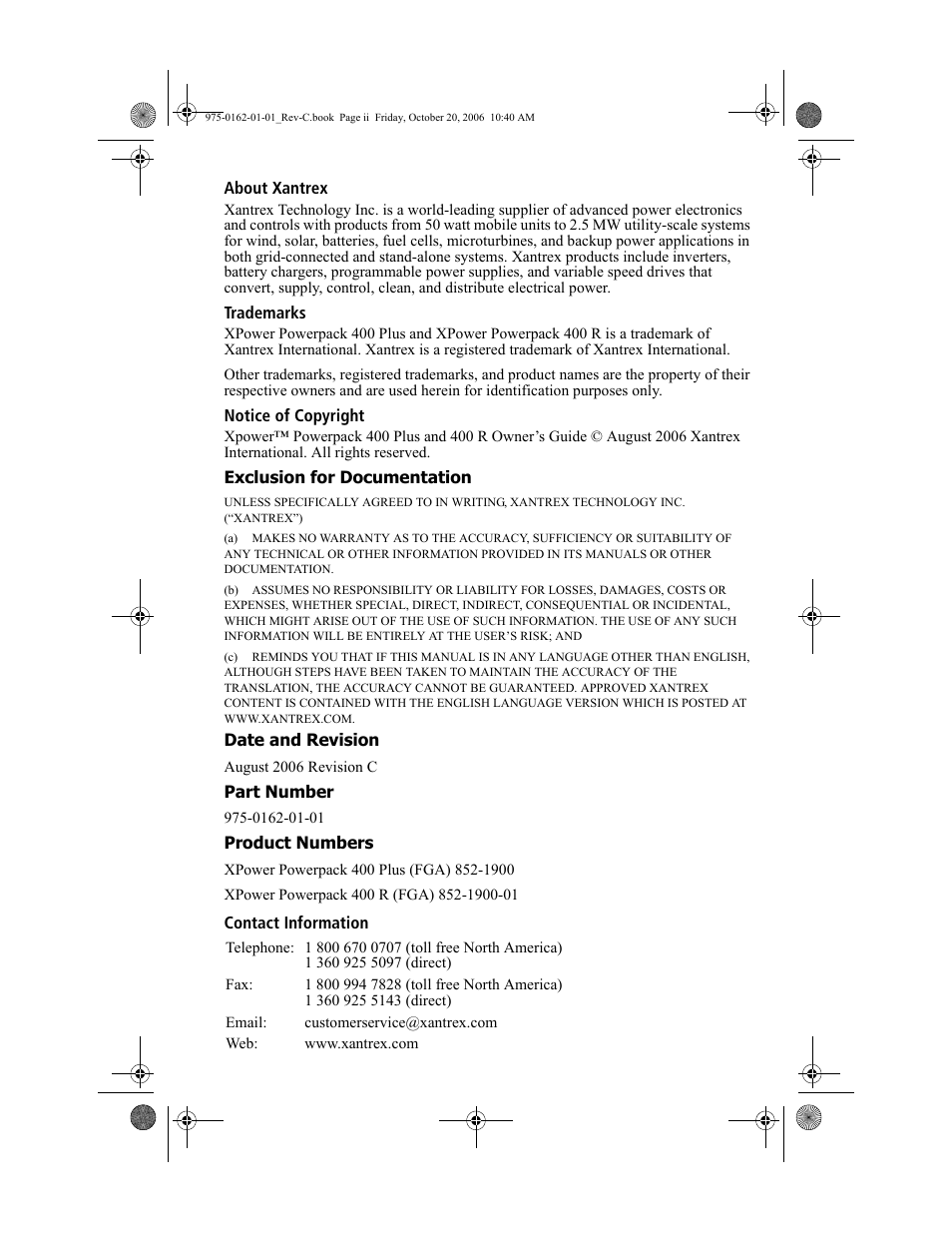 Xantrex Technology XPower Powerpack 400 Plus User Manual | Page 2 / 82