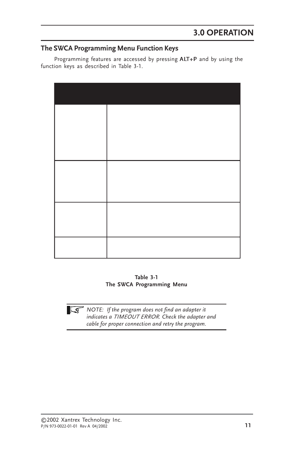The swca programming menu function keys, 0 operation | Xantrex Technology SW Communications Adapter User Manual | Page 19 / 36