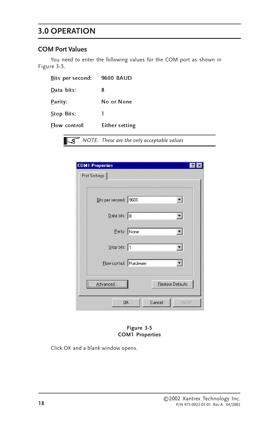 Com port values, 0 operation | Xantrex Technology SW Communications Adapter User Manual | Page 26 / 36