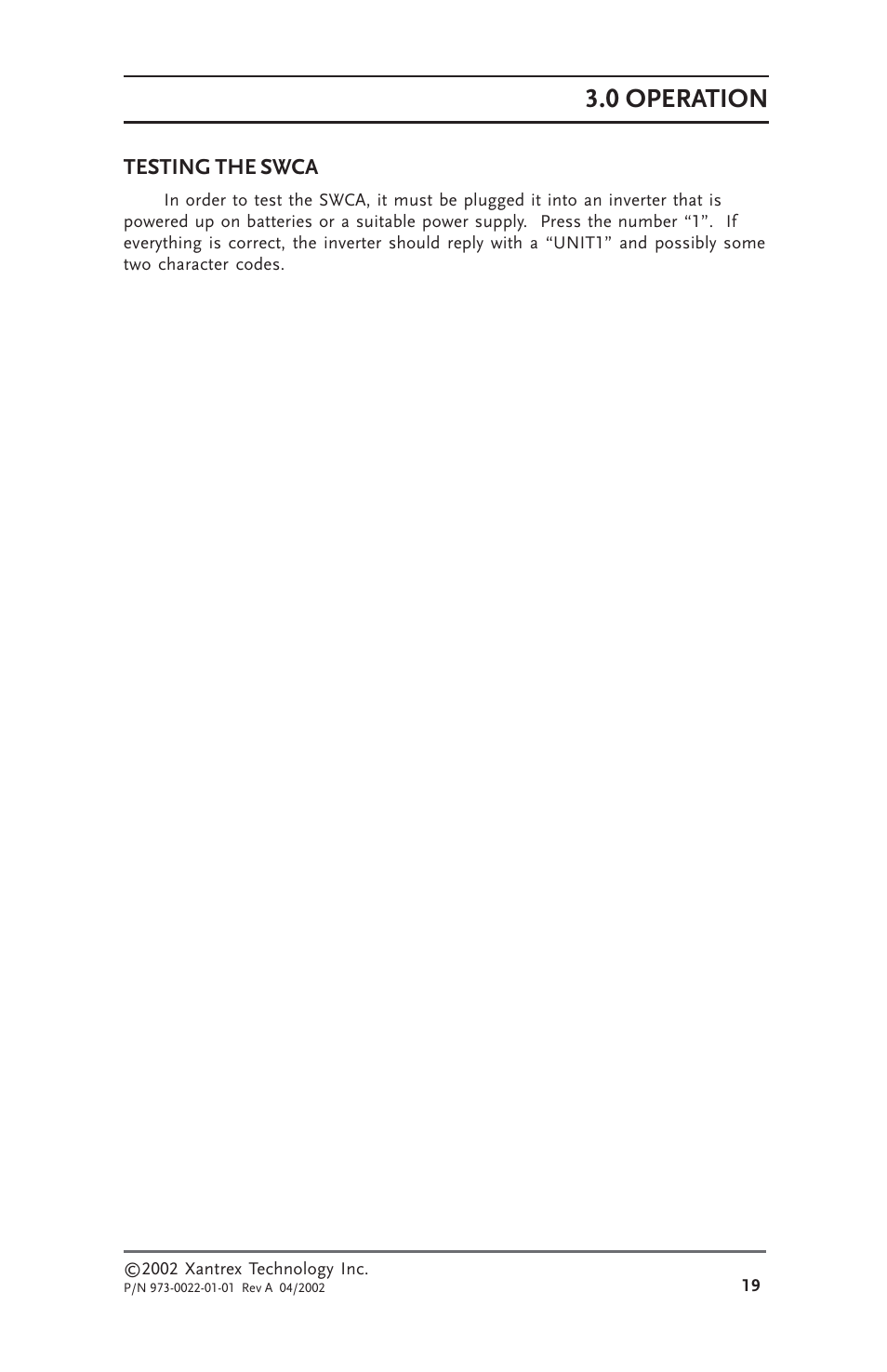 Testing the swca, 0 operation | Xantrex Technology SW Communications Adapter User Manual | Page 27 / 36