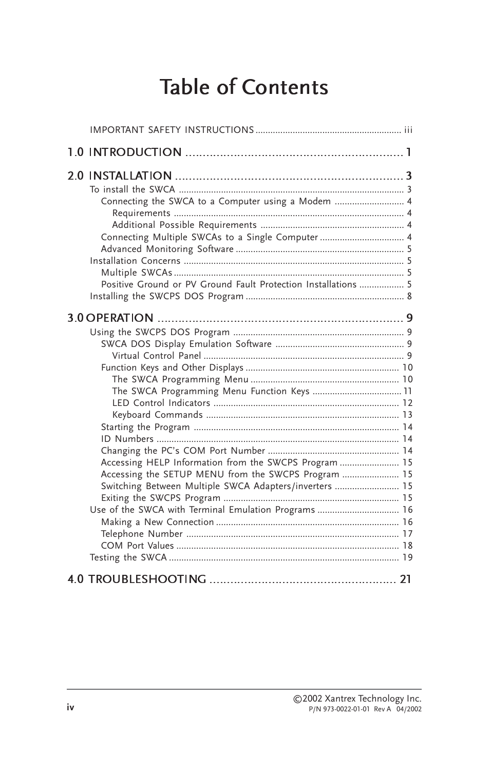 Xantrex Technology SW Communications Adapter User Manual | Page 4 / 36