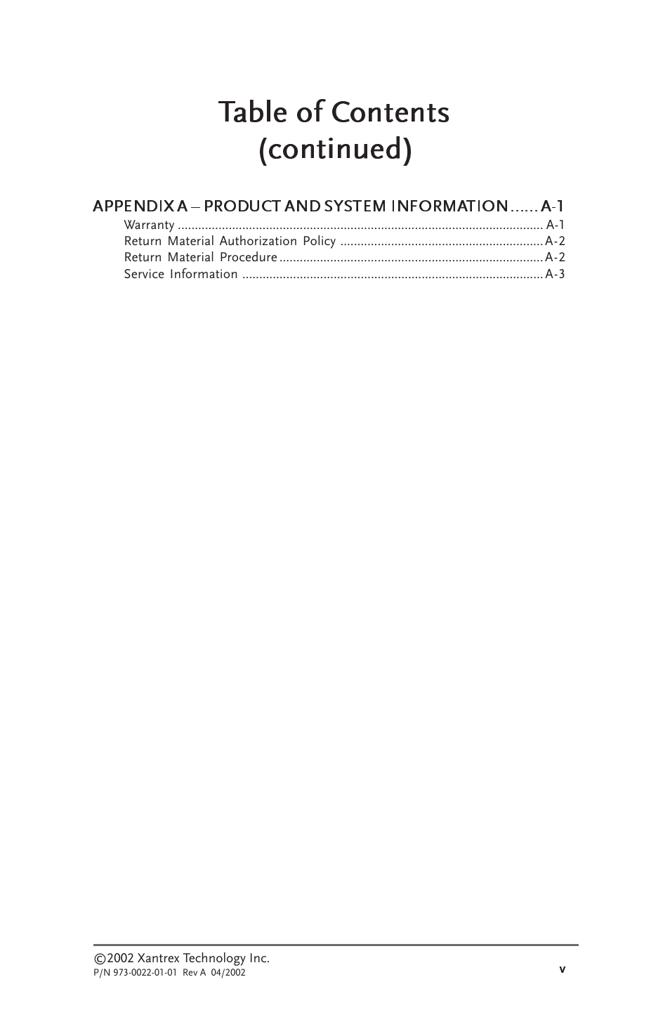 Table of contents (continued) | Xantrex Technology SW Communications Adapter User Manual | Page 5 / 36