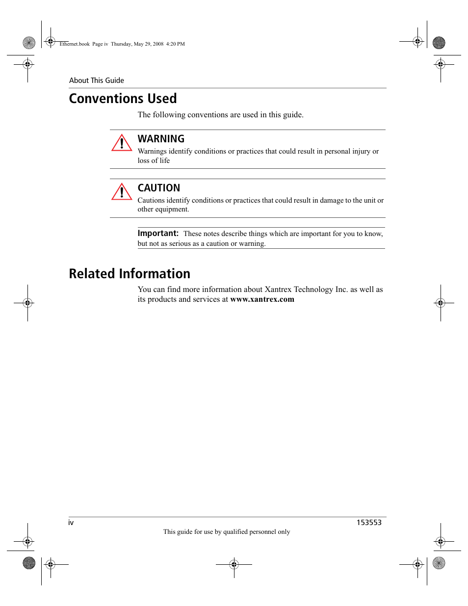 Conventions used, Related information, Warning | Caution | Xantrex Technology GT Series User Manual | Page 6 / 26