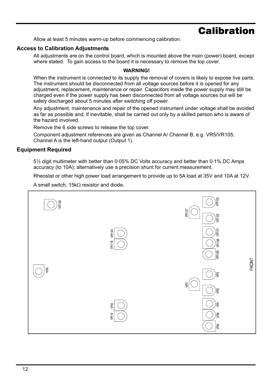 Calibration, Access to calibration adjustments, Equipment required | Xantrex Technology XPF 35-10 User Manual | Page 13 / 40