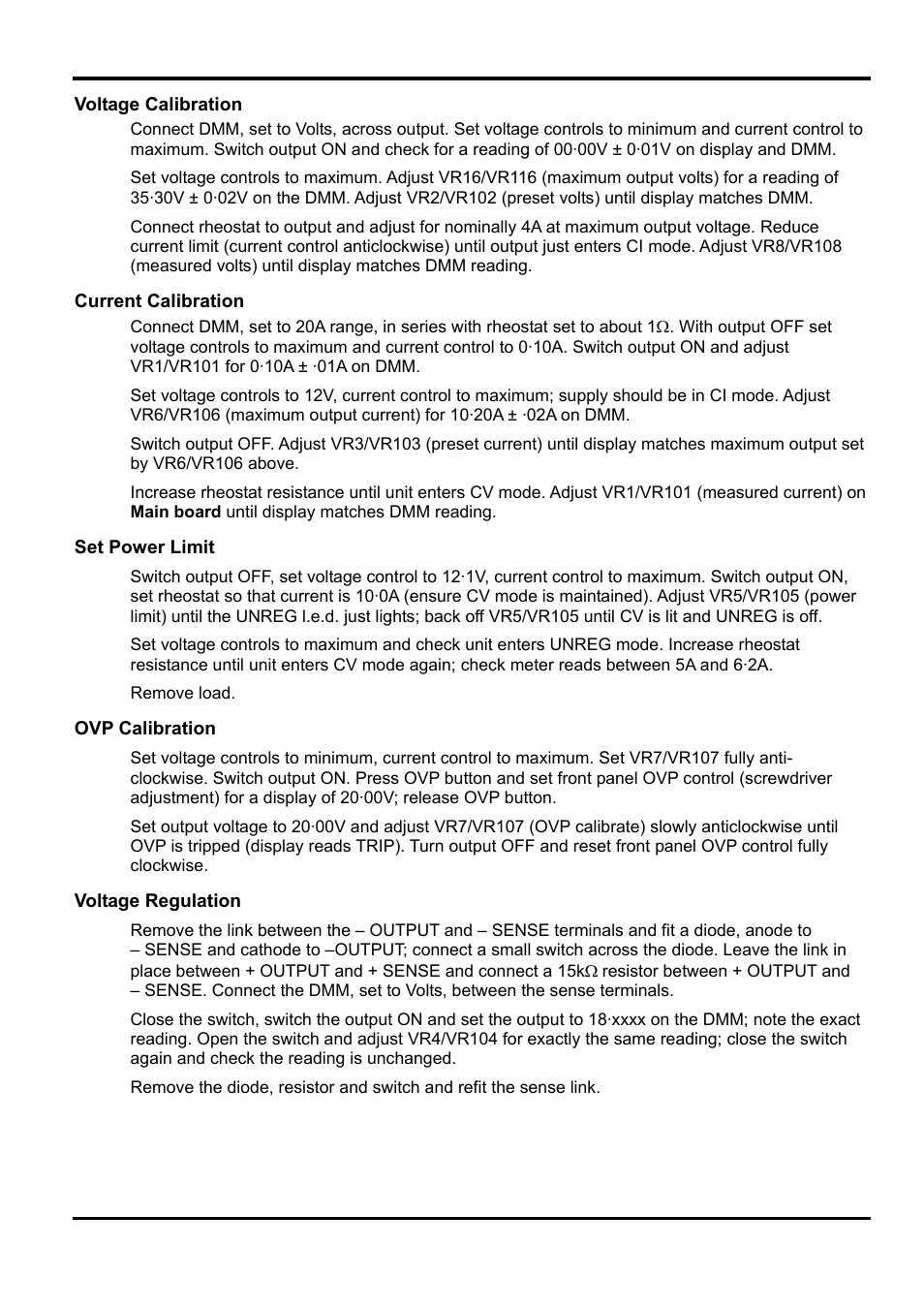 Voltage calibration, Current calibration, Set power limit | Ovp calibration, Voltage regulation | Xantrex Technology XPF 35-10 User Manual | Page 14 / 40