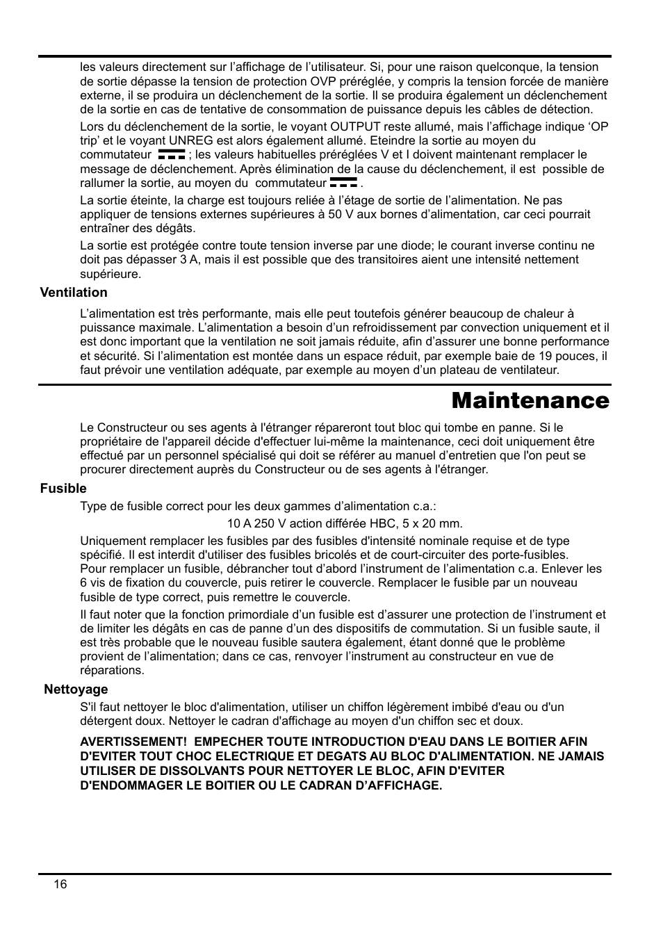 Ventilation, Maintenance, Fusible | Nettoyage | Xantrex Technology XPF 35-10 User Manual | Page 19 / 40