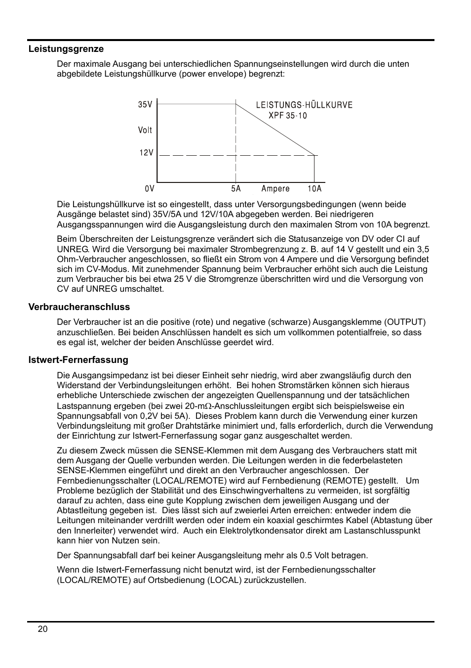 Leistungsgrenze, Verbraucheranschluss, Istwert-fernerfassung | Xantrex Technology XPF 35-10 User Manual | Page 23 / 40
