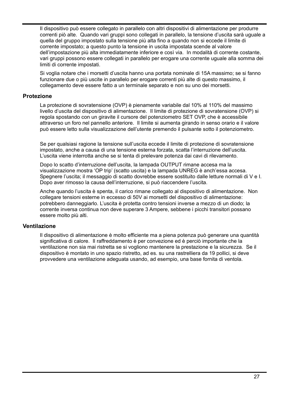 Protezione, Ventilazione | Xantrex Technology XPF 35-10 User Manual | Page 30 / 40