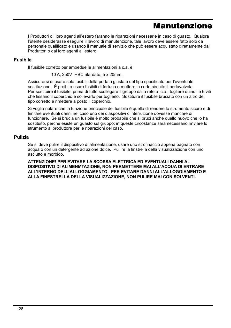 Manutenzione, Fusibile, Pulizia | Xantrex Technology XPF 35-10 User Manual | Page 31 / 40