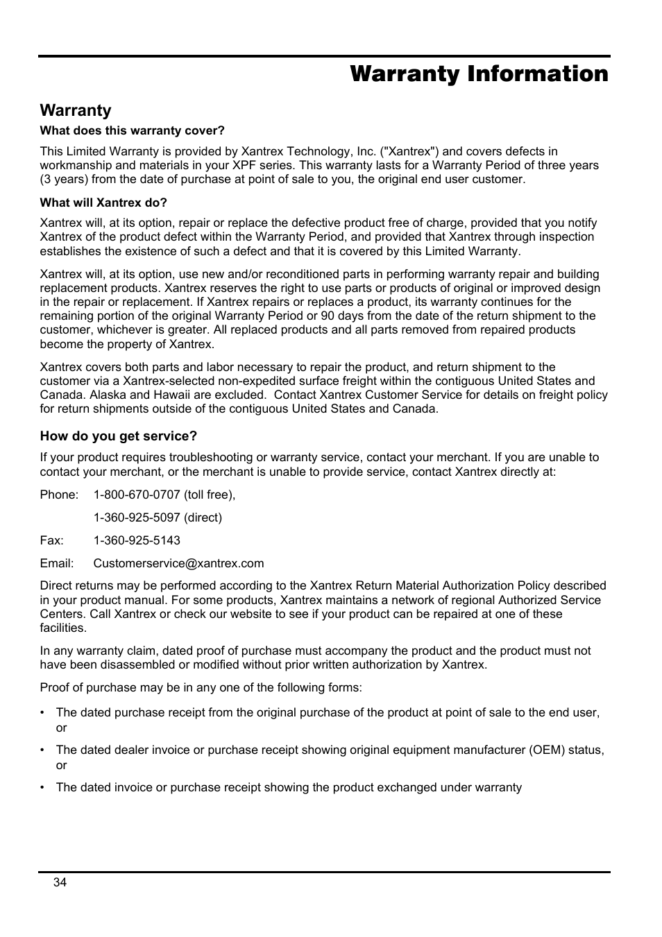 Warranty information, Warranty, How do you get service | Xantrex Technology XPF 35-10 User Manual | Page 37 / 40