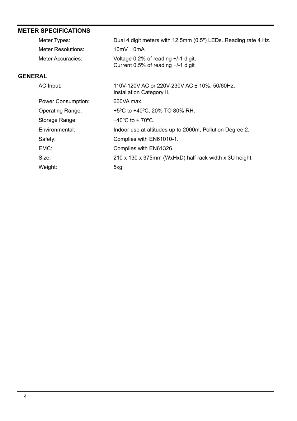 Meter specifications, General | Xantrex Technology XPF 35-10 User Manual | Page 5 / 40