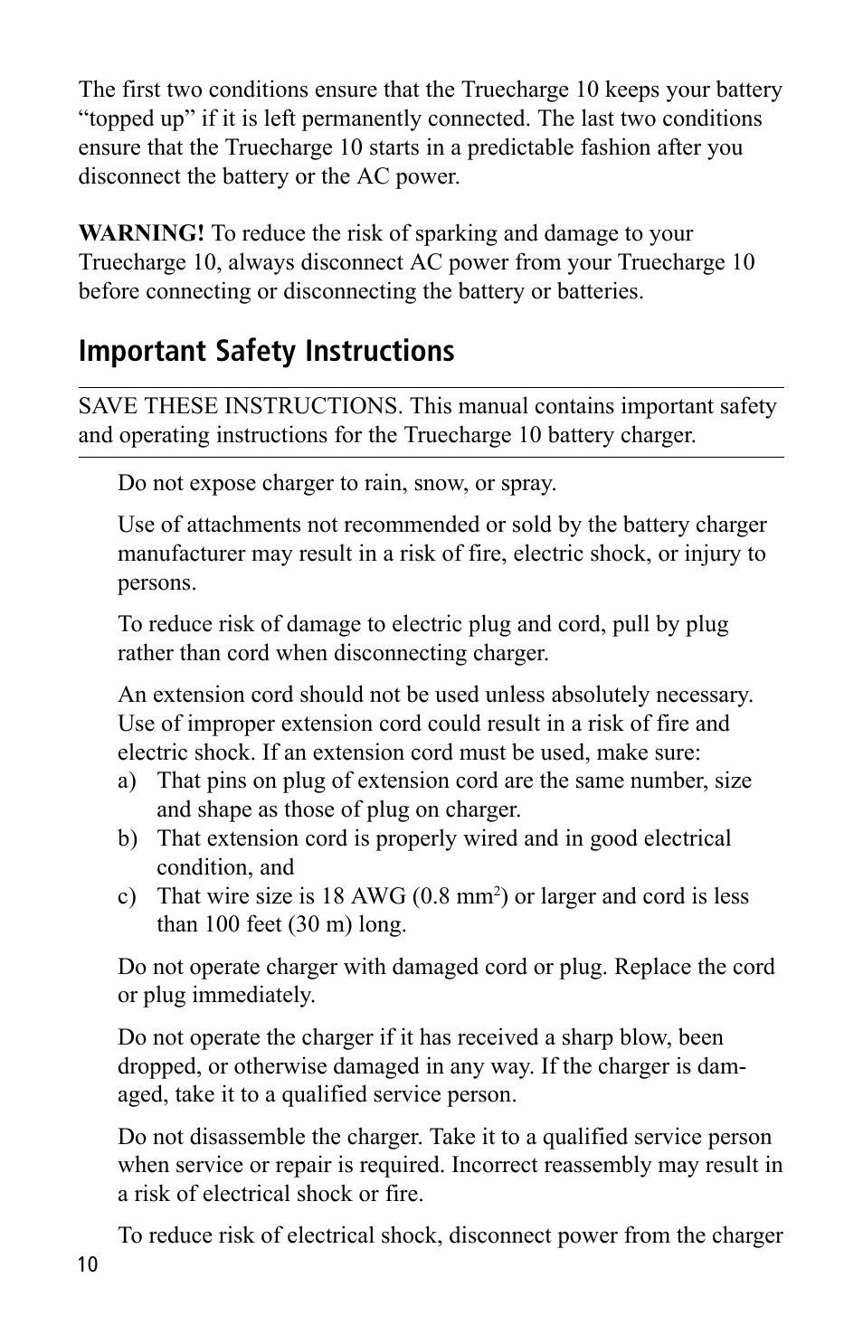 Important safety instructions | Xantrex Technology TC10 User Manual | Page 10 / 26