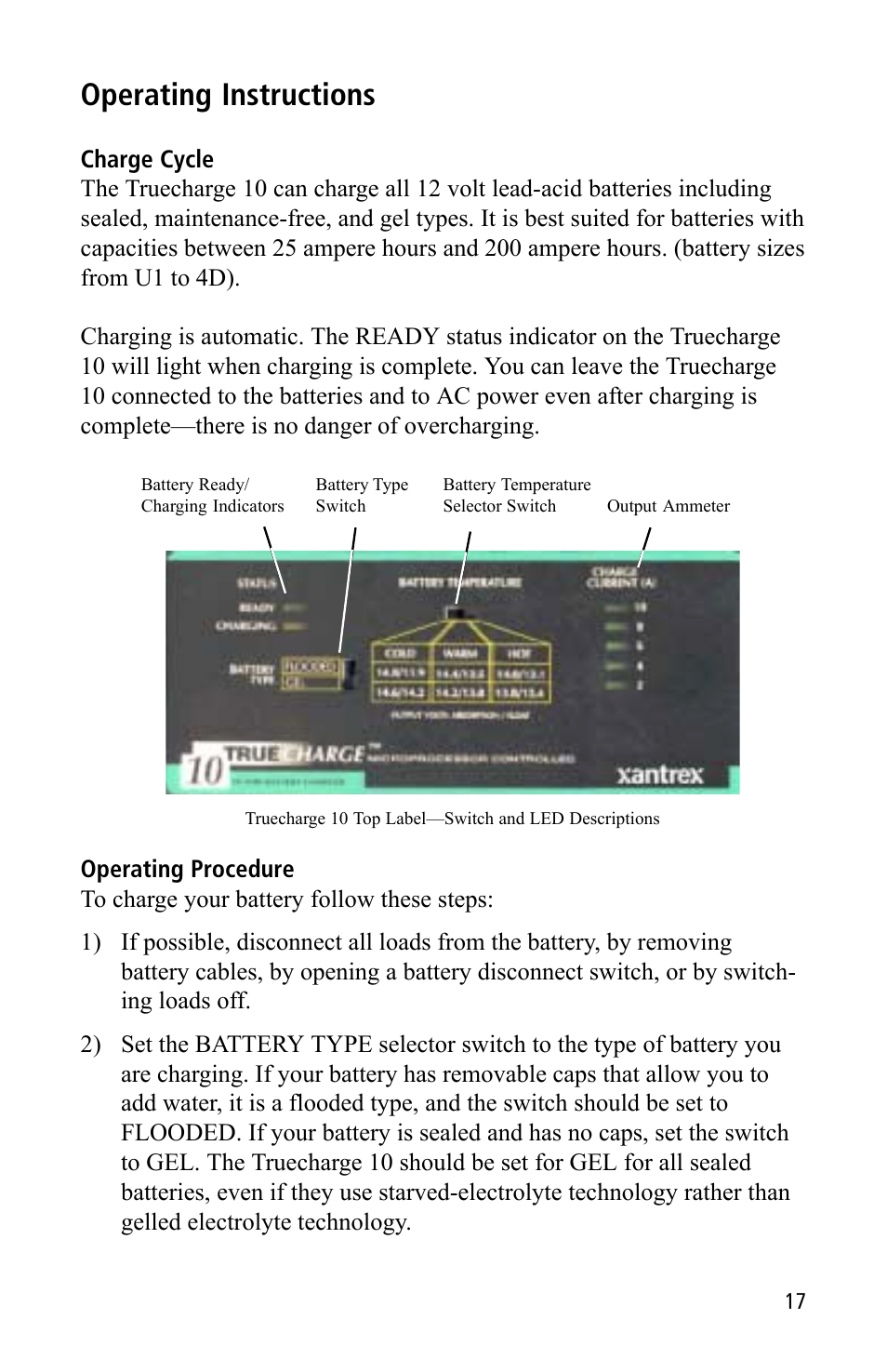 Operating instructions | Xantrex Technology TC10 User Manual | Page 17 / 26