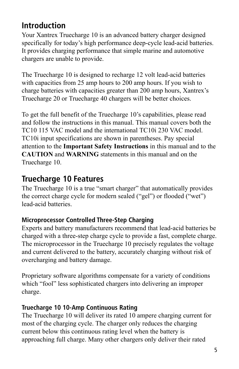 Introduction, Truecharge 10, Features | Xantrex Technology TC10 User Manual | Page 5 / 26