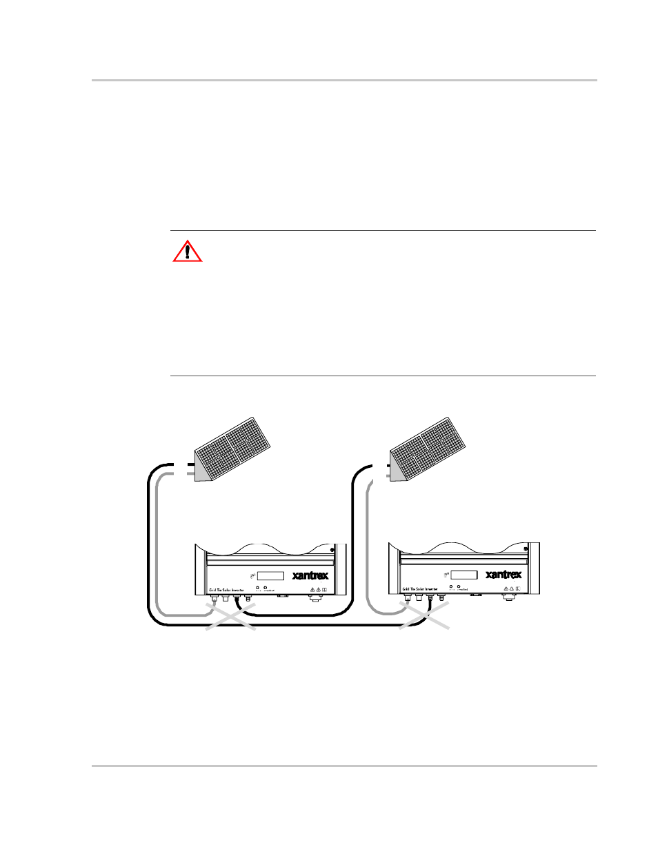 Connecting multiple inverters, Connecting multiple inverters –7, Figure 3-5 | Improper multiple inverter connections –7, Warning: shock hazard and equipment failure | Xantrex Technology GT 2.5-DE User Manual | Page 43 / 84