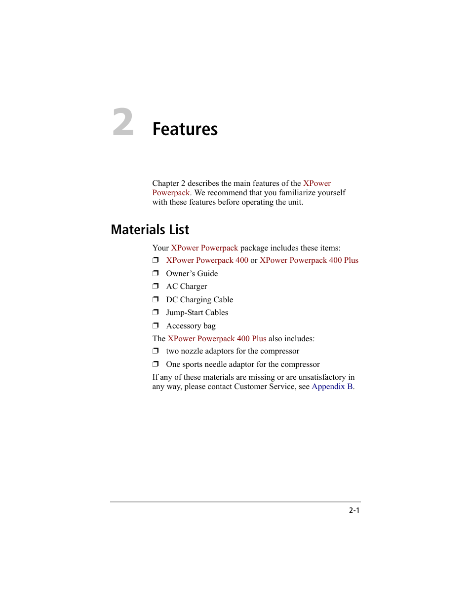 Features, Materials list –1, Materials list | Xantrex Technology 200 User Manual | Page 19 / 76