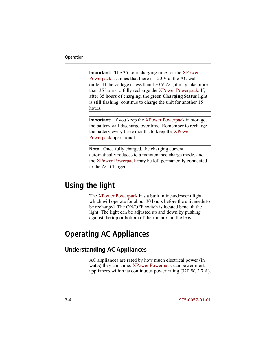 Understanding ac appliances, Using the light –4 operating ac appliances –4, Understanding ac appliances –4 | Using the light, Operating ac appliances | Xantrex Technology 200 User Manual | Page 30 / 76