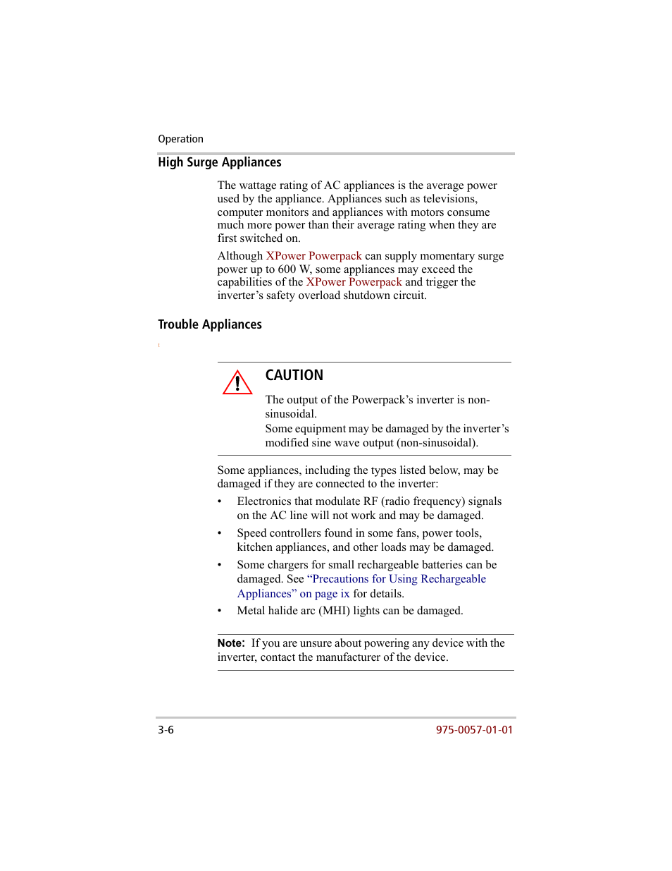 High surge appliances, Trouble appliances, High surge appliances –6 trouble appliances –6 | Caution | Xantrex Technology 200 User Manual | Page 32 / 76