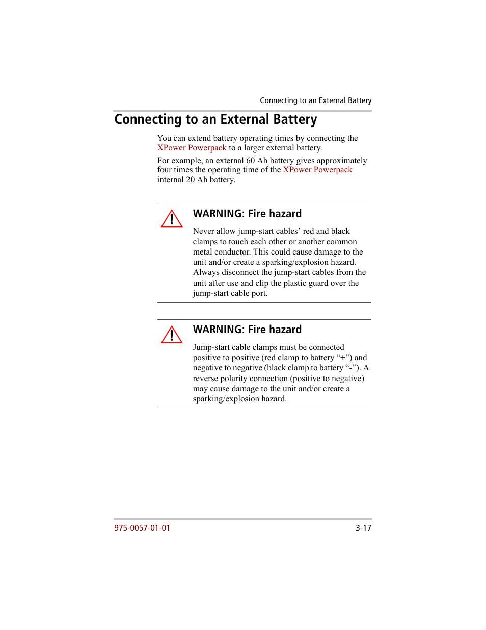 Connecting to an external battery –17, Connecting to an external battery | Xantrex Technology 200 User Manual | Page 43 / 76