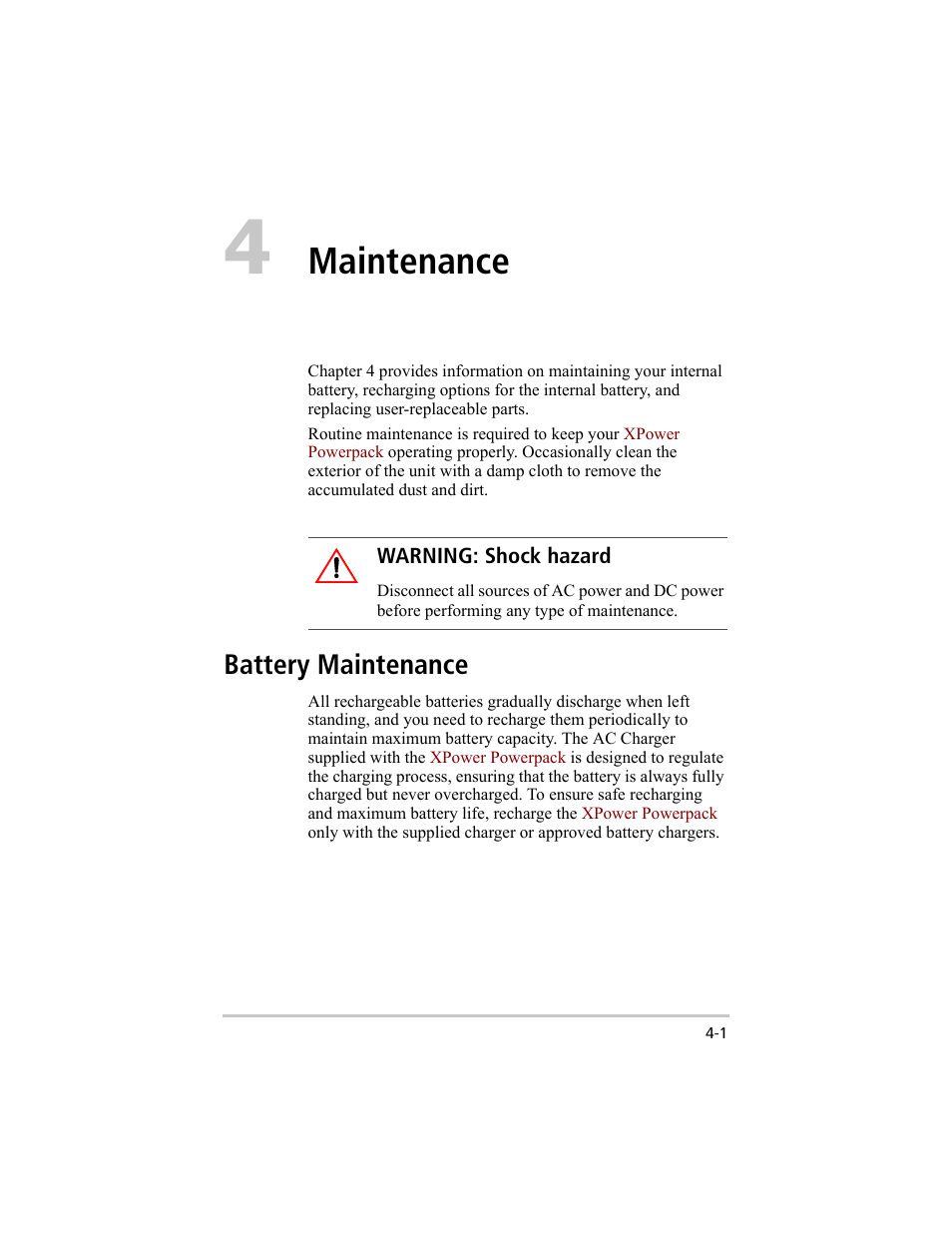 Maintenance, Battery maintenance –1, Battery maintenance | Xantrex Technology 200 User Manual | Page 47 / 76