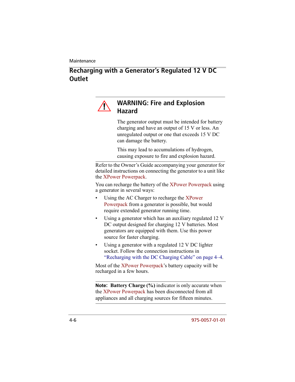 Warning: fire and explosion hazard | Xantrex Technology 200 User Manual | Page 52 / 76