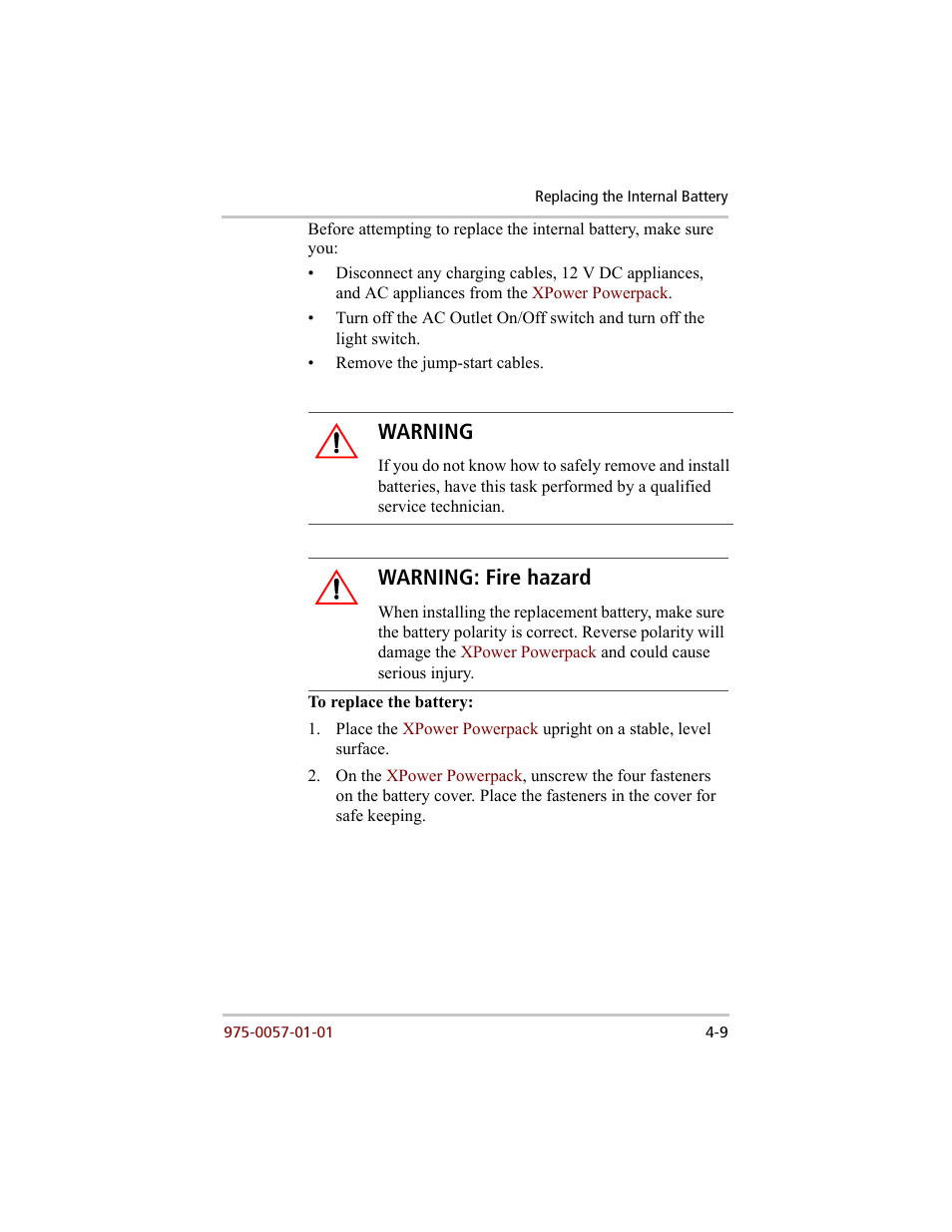 Warning, Warning: fire hazard | Xantrex Technology 200 User Manual | Page 55 / 76