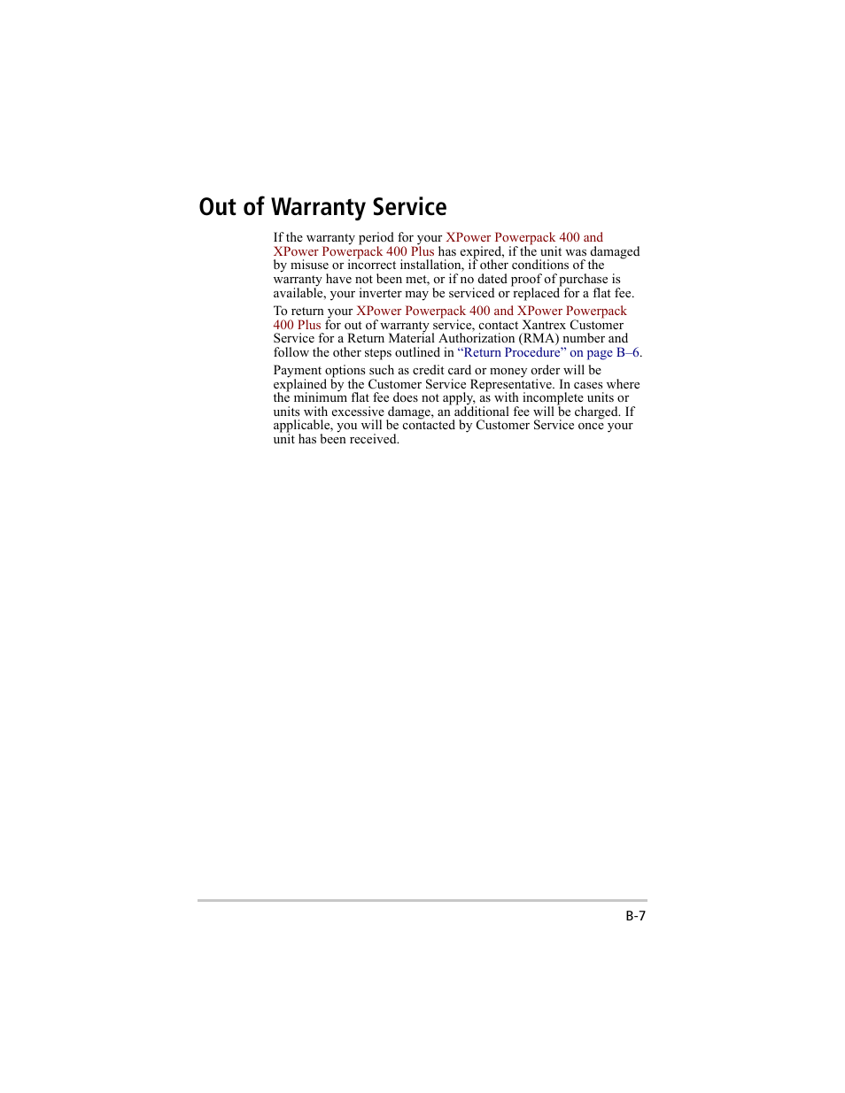 Out of warranty service | Xantrex Technology 200 User Manual | Page 75 / 76